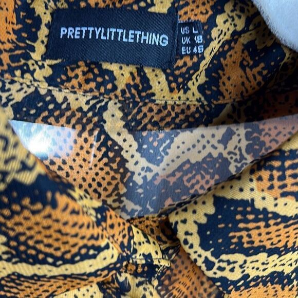 Pretty Little Things Sheer Snake Print Pocket Detail Oversized Shirt Orange Larg - Picture 4 of 10